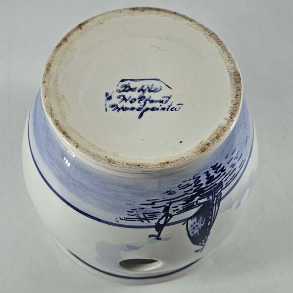 Vintage Delft Blue Holland Orchid Crocus Hand Painted Porcelain Pot Planter - Picture 5 of 5